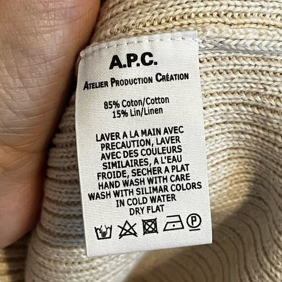 A.P.C. NWT Ribbed Cotton Linen Sweater Tee Knit Short Sleeve Top Cream Large - Picture 9 of 9
